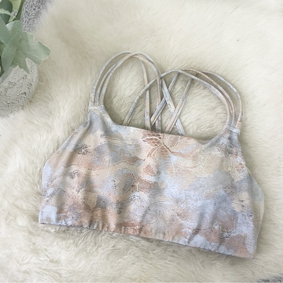[Athleta] Multi Print Neutral Strappy Back Athletic Sports Bra - Picture 1 of 6